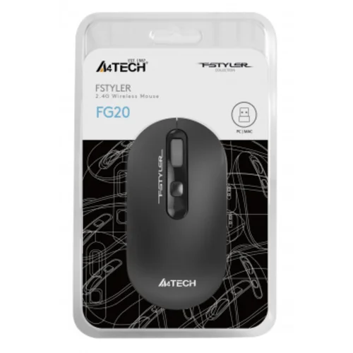 Мышь A4Tech Fstyler FG20 серый оптическая (2000dpi) беспроводная USB для ноутбука (4but) Мышь A4Tech Fstyler FG20 серый оптическая (2000dpi) беспроводная USB для ноутбука (4but)